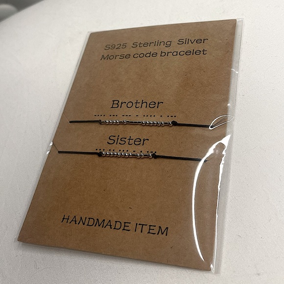 Handmade Sterling Silver Adjustable Morse Code Brother And Sister Bracelets - Picture 1 of 4